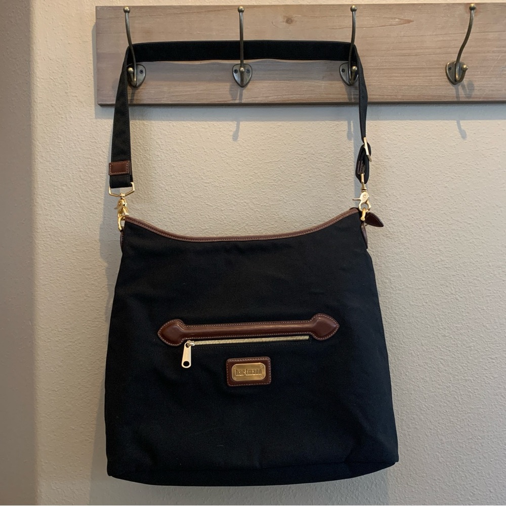 Hartmann canvas tote with leather trim